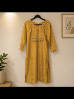 Indian Punjabi Salwar Kameez Suit 3 Piece Mustard Embroidered Dupatta Set